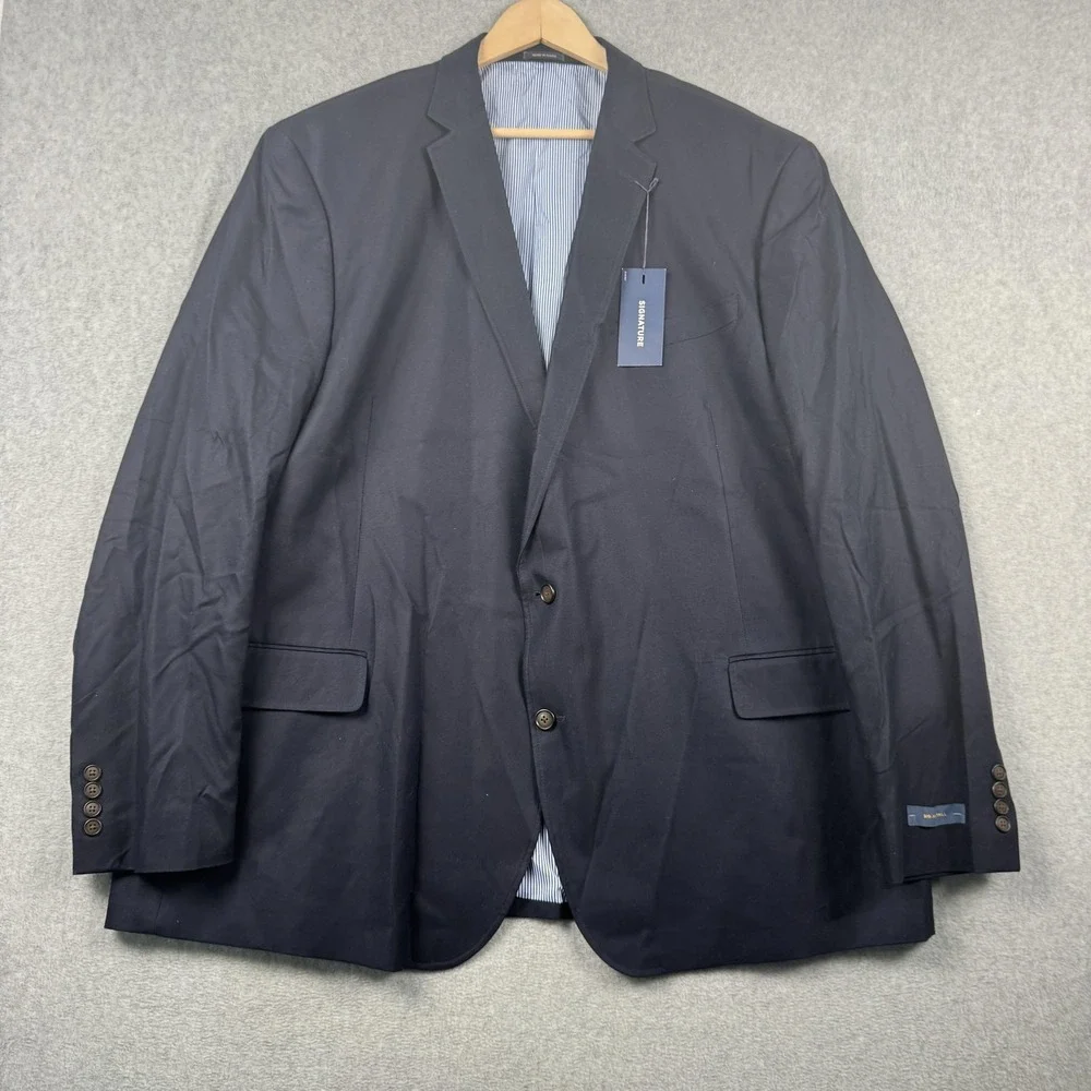 Stafford Sport Coat Mens 56L Big Navy Blazer Cotton Basket Weave Career NEW $150